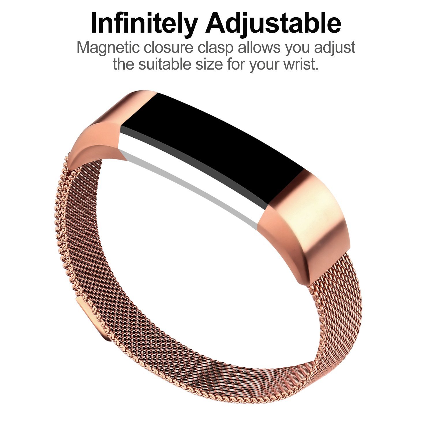 For Fitbit Alta Bands Alta HR Bands, Replacement Accessories Milanese Loop Stainless Steel Metal Bracelet Strap with Magnet Lock for Fitbit Alta HR Wristband-Rosegold - image 3 of 7