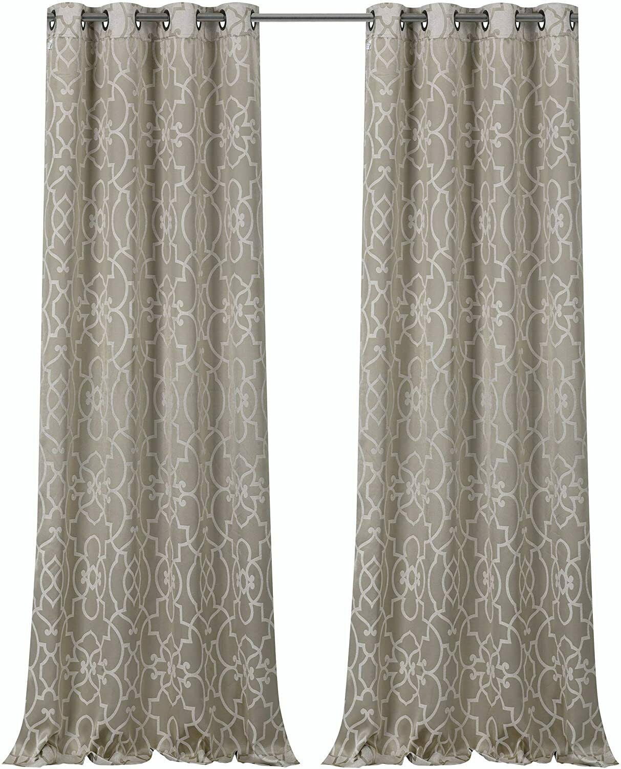 Kate Aurora Hollywood Home Taupe/Linen Trellis Grommet Blackout Curtain Sets, 38” x 84” (2 Panels)