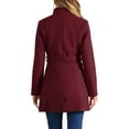 thumbnail image 4 of INSPIRE CHIC Women's Classic Stand Collar Long Sleeve Winter Belted Long Coat L Burgundy, 4 of 8