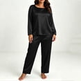 thumbnail image 6 of vdgthytj Plus Size Loungewear Sets for Women Satin Long Sleeve Crewneck Tops Straight Leg Pants Fall Sleepwear 2 Piece Outfits(X-Large,Black), 6 of 9