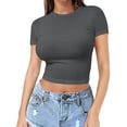 thumbnail image 1 of T-Shirt à Manches Courtes pour Femmes Liquidation T-Shirts Mélangeurs pour Femmes T-Shirt Court pour Filles Chandail d'Été pour Femmes Col Rond Fin Mode Manches Courtes, 1 of 7