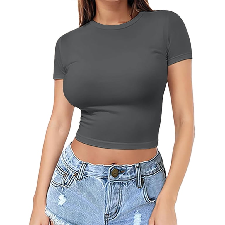 Crop T Shirt Girls Summer Pullover, Thin Round Neck Fashion Short