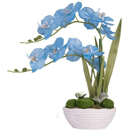 YSZL Large Artificial Potted Orchid Plant  Silk Flower Arrangement with Ceramics Vase  Water Blue YSZL Large Artificial Potted Orchid Plant  Silk Flower Arrangement with Ceramics Vase  Water Blue
