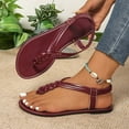 thumbnail image 6 of Flat Thong Sandals with T-Strap and Adjustable Ankle Buckle for Women Wine 9.5, 6 of 7