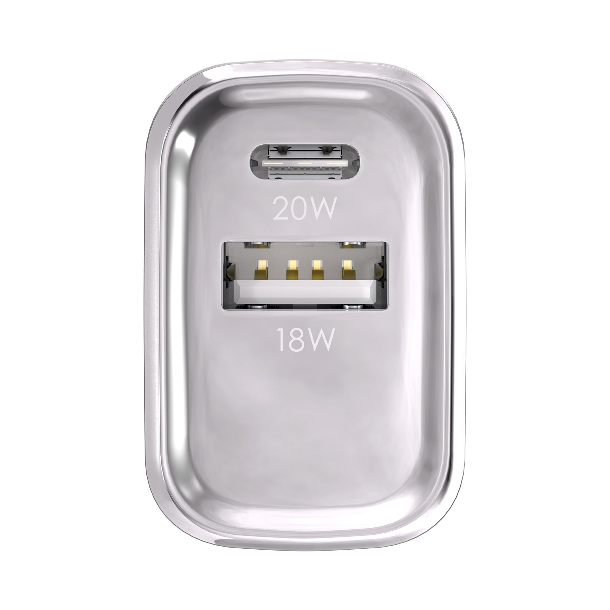 Powertek 20W USB-C PD + 18W USB-A Dual Port Wall Charger, Metallic Shine Pastel, Silver