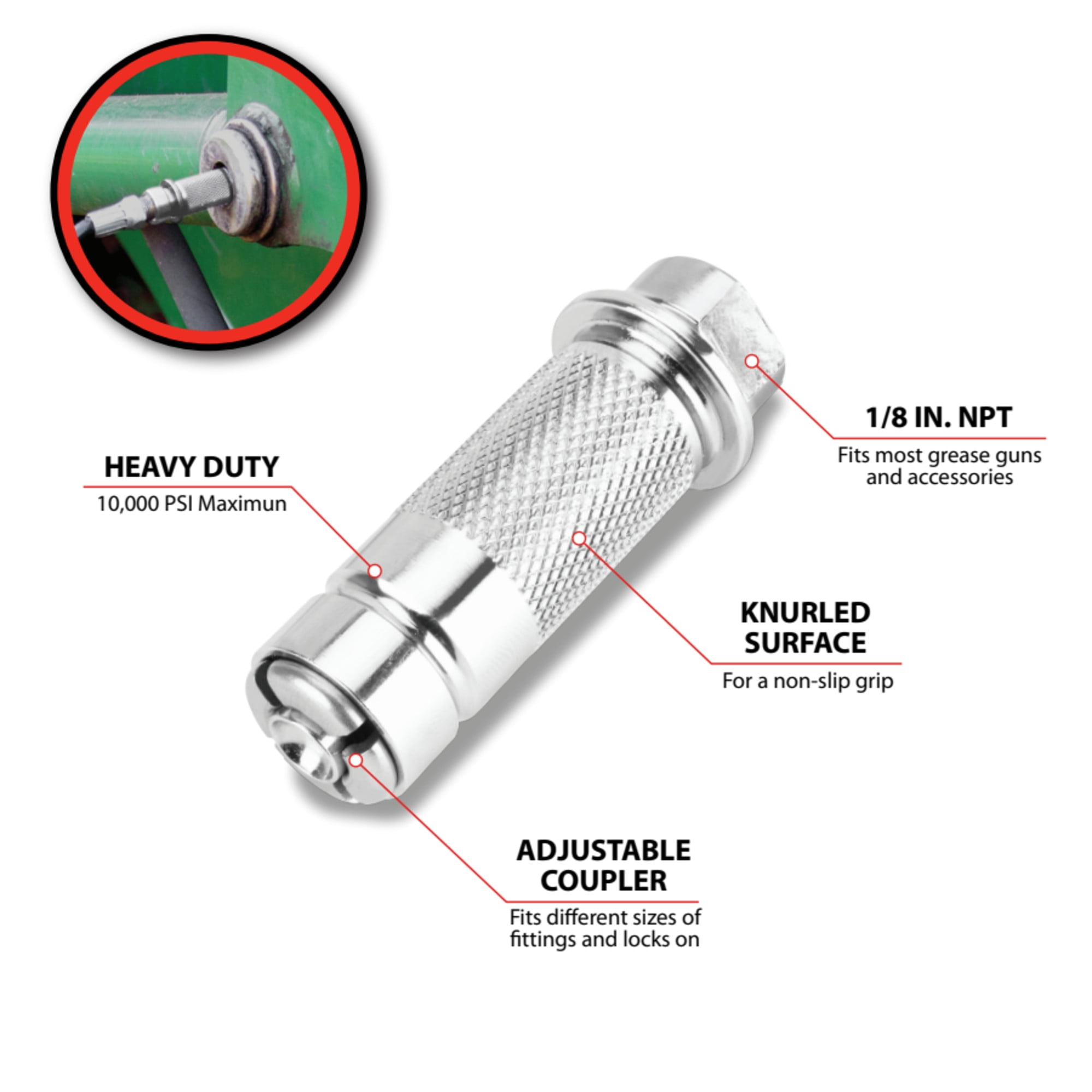 Performance Tool W54228 Lock-On Grease Gun Coupler Tool for Vehicle Maintenance in Garages and Workshops