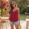 thumbnail image 6 of Linen Tank Tops for Women Sleeveless Spaghetti Strap Tank Top Empire Waist Babydoll Tops Lightweight Linen Shirt Wine 2XL, 6 of 9