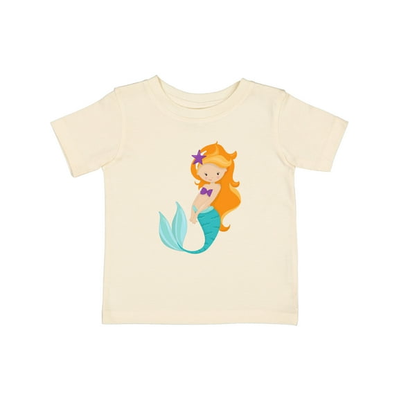 Inktastic Cute Mermaid, Little Mermaid, Orange Hair, Star Girls Baby T-Shirt