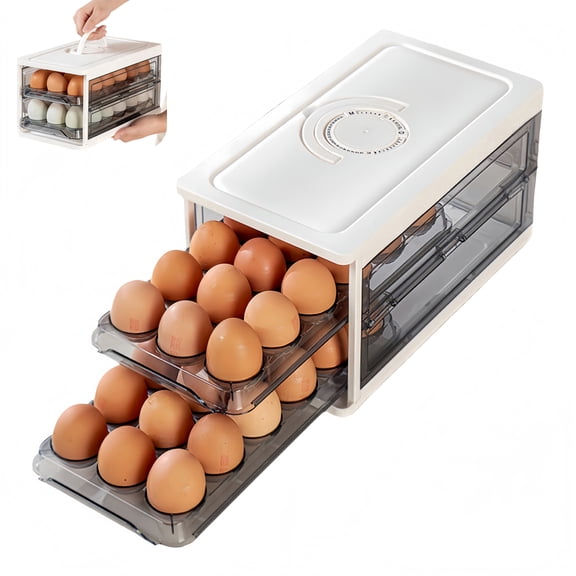 Double-Layer Egg Container, Household Kitchen Duck Egg Storage Organizer with Timer, Foldable Clear Egg Tray