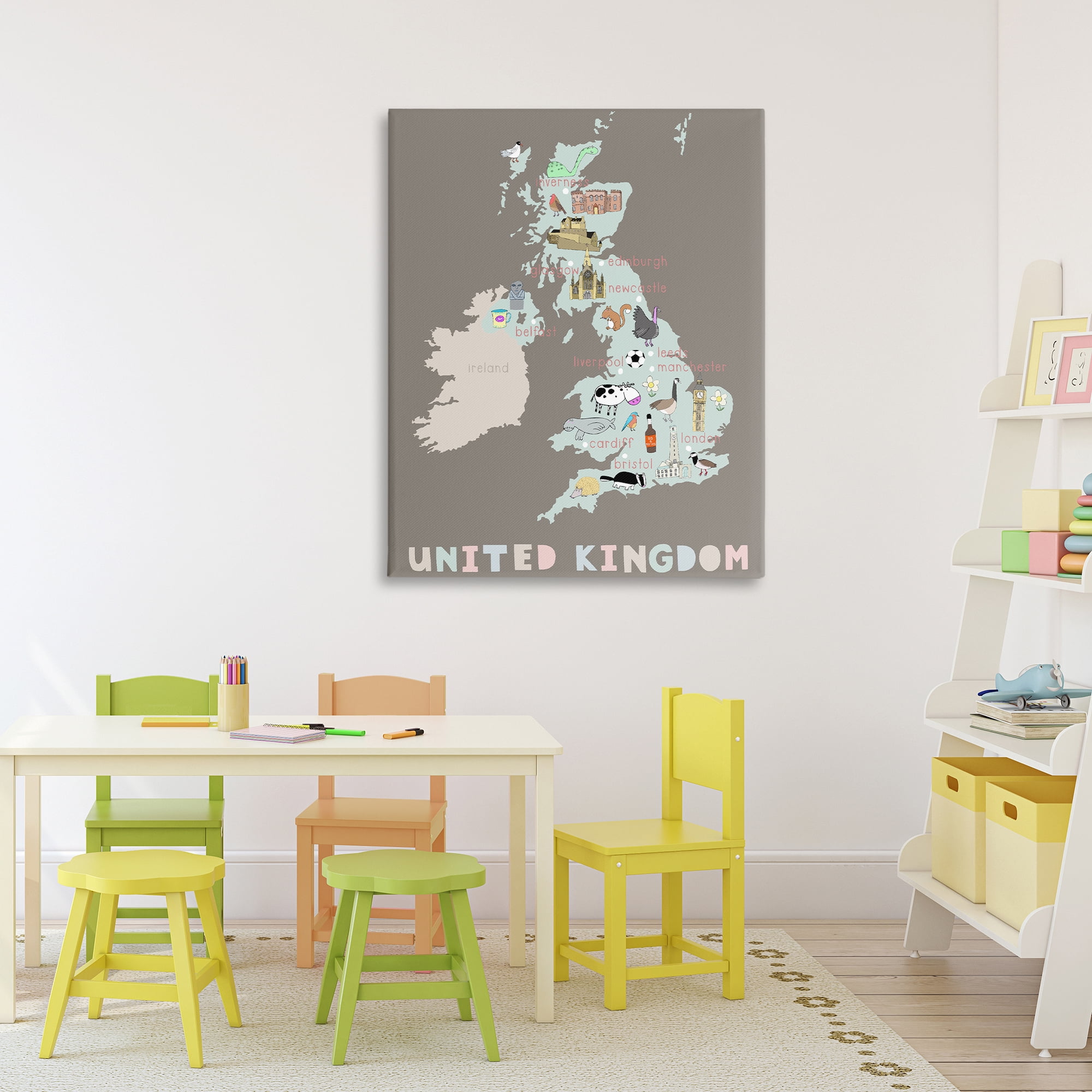 Kid's Map of United Kingdom Canvas Wall Art, design by Carla Daly