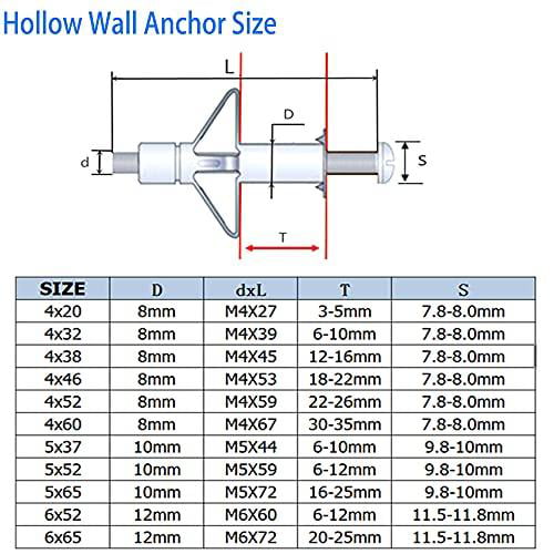 Plaster and Tile YaeMarine 30Pcs 5x52MM Zinc Plated Steel Molly Bolt Hollow Drive Wall Anchor Screws Set for Drywall 