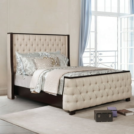 Furniture Of America Parker Button Beige Tufted Wingback Panel Bed