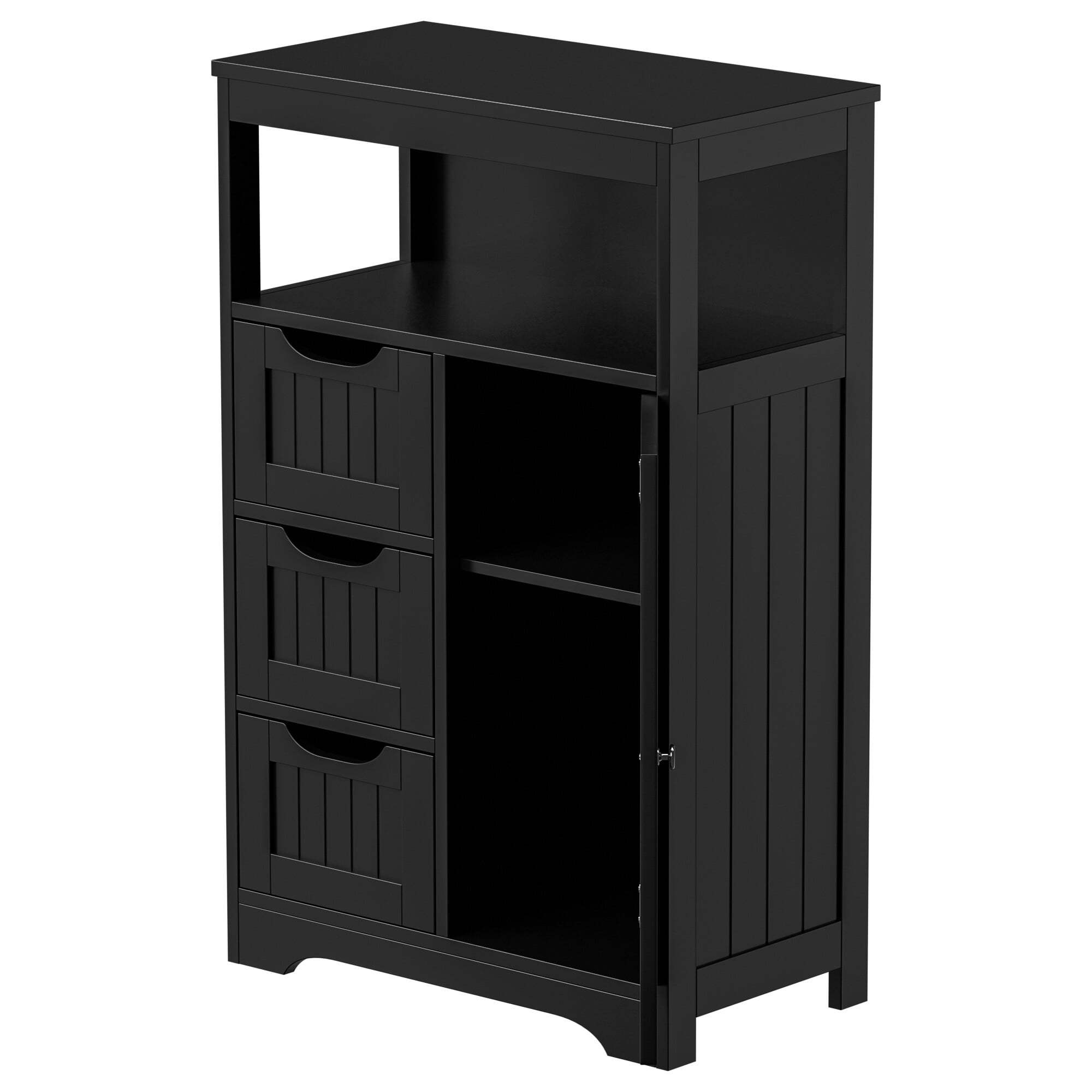 ZENSTYLE Bathroom Cabinet 3 Drawers Storage Organizer Floor Cupboard Home Living Room Decor Black