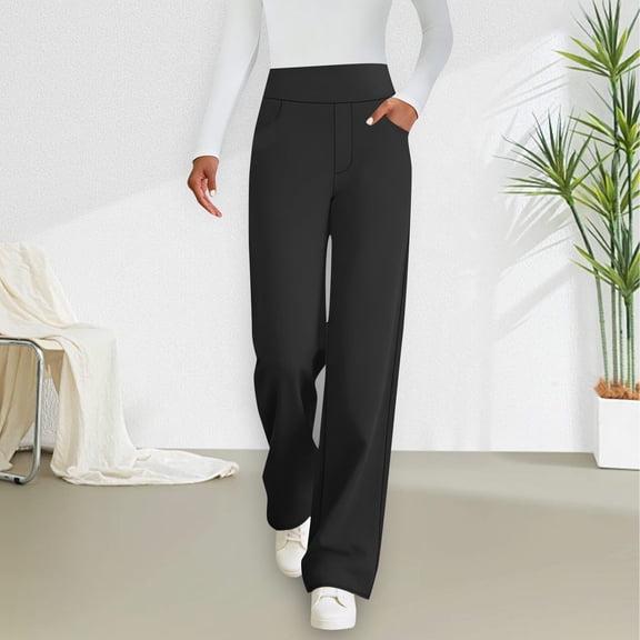 Xdegoge Women's High Waist Dress Pants Straight Leg Business Casual Trousers Elegant Flowy Office Workwear with Stretchy Waistband Solid Color Formal Bottoms