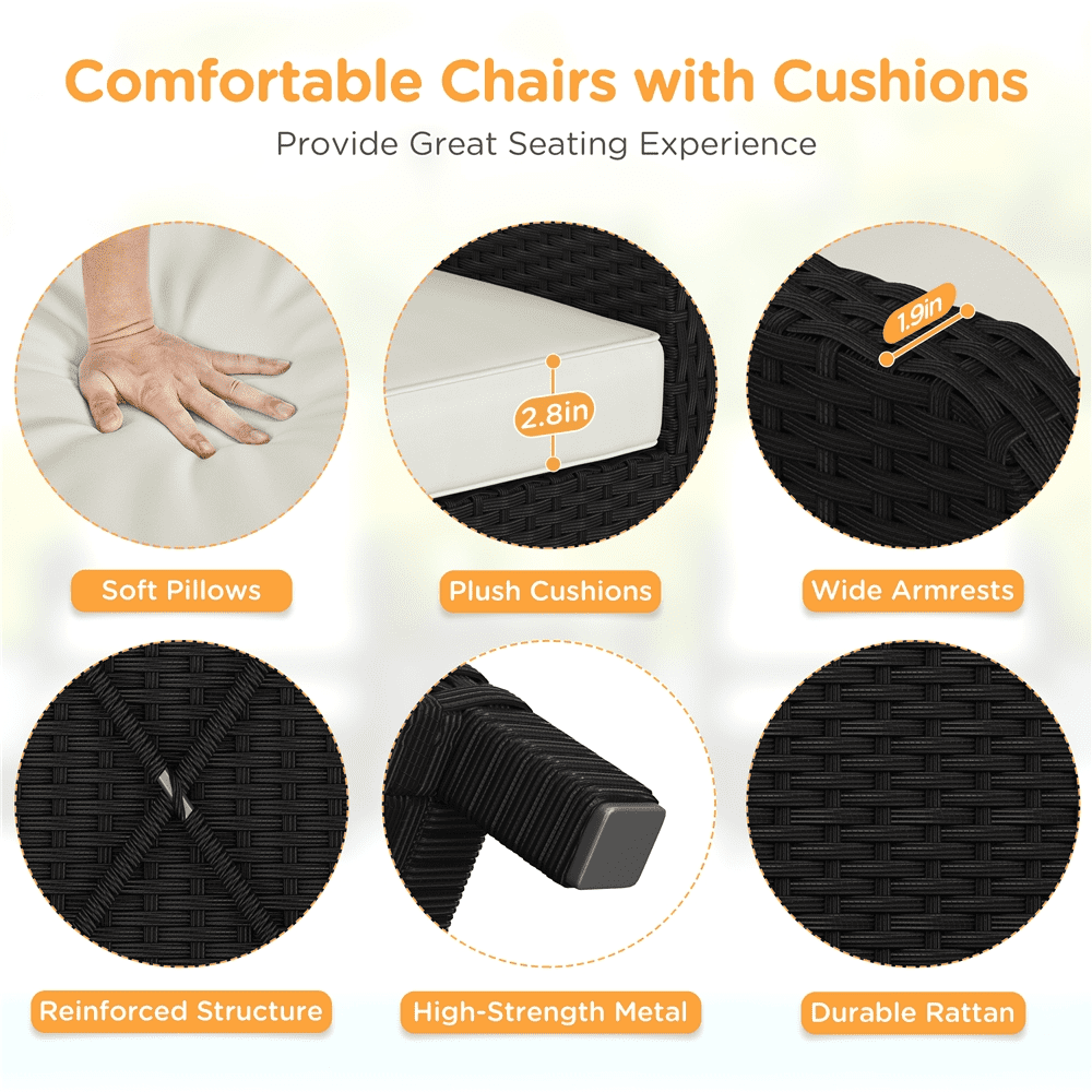 Renwick 5-Piece Outdoor Conversation Set with Table Chairs Ottomans, Black/Beige