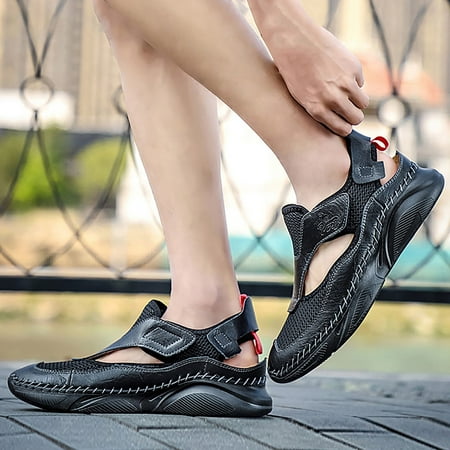 

Men s Casual Sandals Hollow Cowhide Beach Shoes Breathable Baotou Leather Sandals