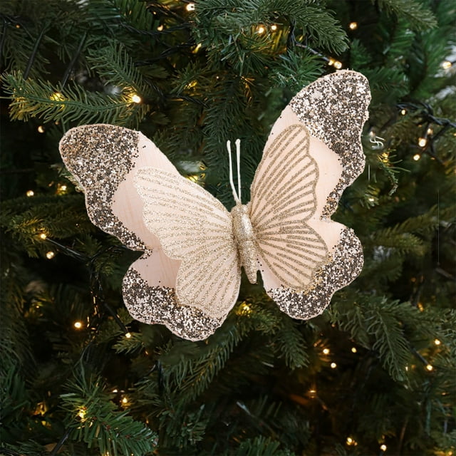 Fridja Sales 1Pcs Christmas Tree Decoration Sparkling Butterflies Accessories with Clips Christmas Flowers/Wedding/Festival Scene Decoration Props Christmas Decoration