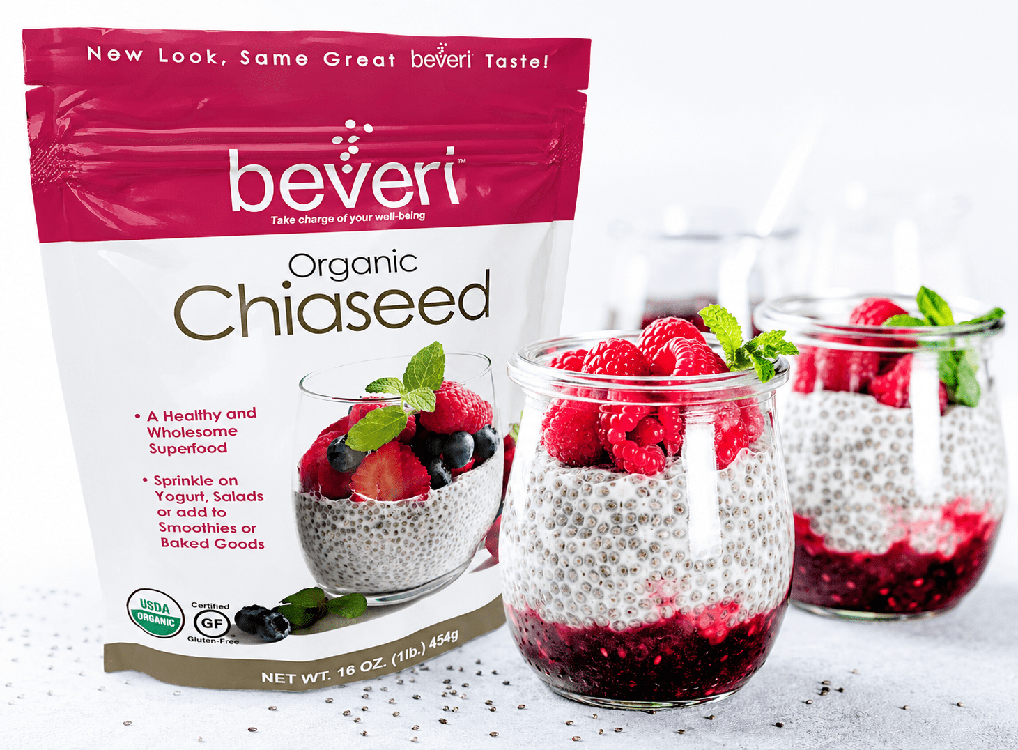 Beveri Chia Seed, Organic Superfood, High in Omega 3, Dietary Fiber and Protein, 3/16oz