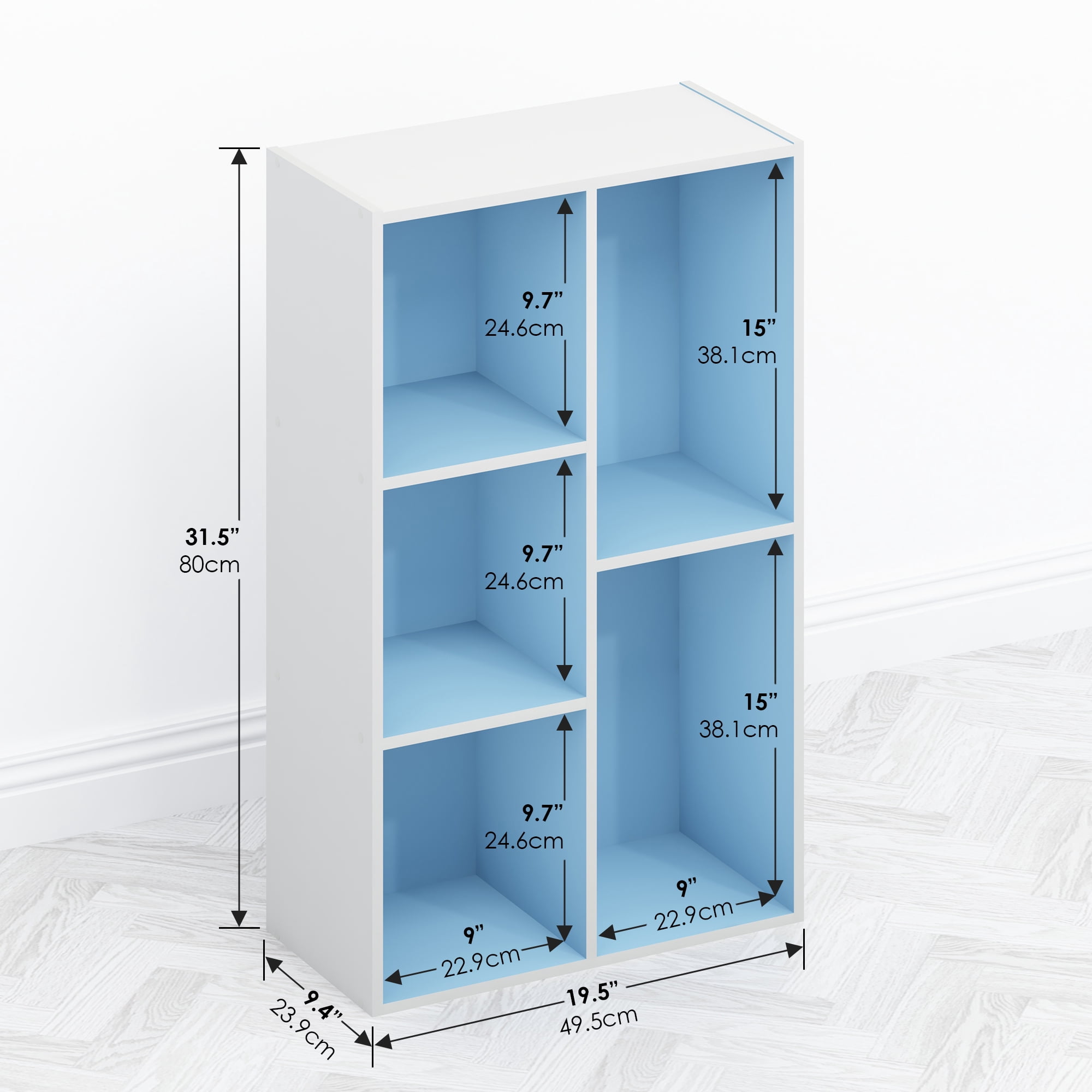 Furinno Tomi Organizer Bookcase, Bookshelf, 5-Cube, Light Blue