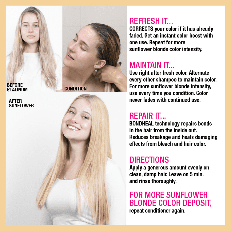 No Fade Fresh Color Depositing Conditioner with BondHeal Bond Rebuilder, Plant-Based, Vegan, Cruelty-Free 6.4 oz - Sunflower Bright Blonde Hair Color Mask