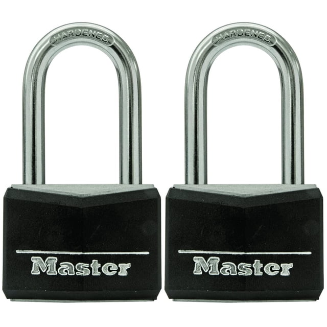 Padlock Master Lock 141TLF, aluminio con revestimiento de vinilo negro, paquete de 2