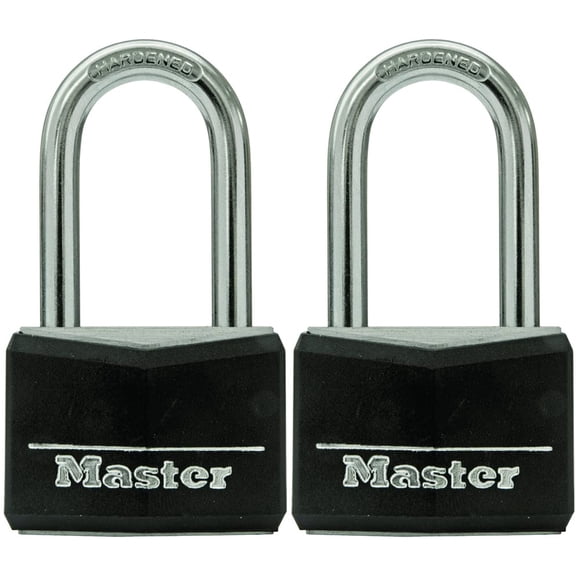 Padlock Master Lock 141TLF, aluminio con revestimiento de vinilo negro, paquete de 2