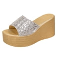 thumbnail image 6 of Rokment Sparkly Metallic Platform Wedge Slip on Sandals for Women Dressy Bridal Bling Trendying Casual Leather Height Increasing Chunky Heeled Dress Slides Comfy Walking Slippers Silver Size 9, 6 of 7
