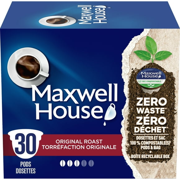 Maxwell House Original Roast Coffee 100% Compostable K Cup Coffee Pods, 30 Pods, 285g