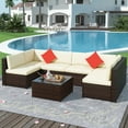 thumbnail image 6 of SEGMART Outdoor Conversation Seats Set! 7PCS Patio Conversation Seats Set with Coffee Table, All-Weather Wicker Sofa for Patio & Garden w/2 Corner Seats, 12 Padded Cushions, 2 Ottomans, Beige, S8359, 6 of 9