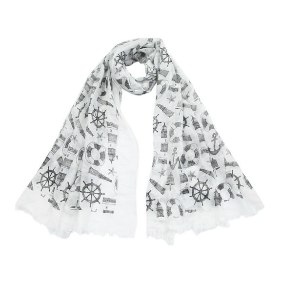 Elegant Anchor & Rudder Print Frayed End Scarf Wrap