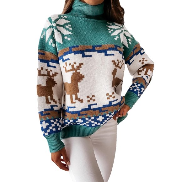 Goocheer Chandails à Col Roulé de Noël pour Femmes, Hauts en Tricot à Manches Longues