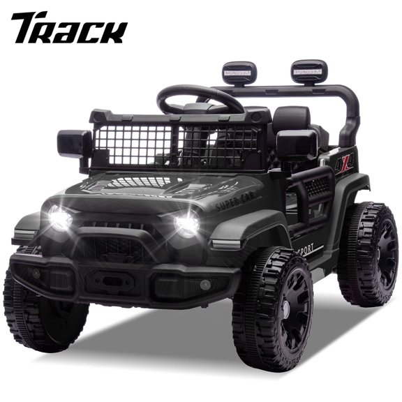 Track Seven 24V Kids Ride on Truck, 2WD Electric Car with Remote Control, Four-Wheel Suspension, Power Display, Bluetooth, MP3 Player, LED Lights, Kids Ride on Toy Car for Boys Girls Aged 3 , Black