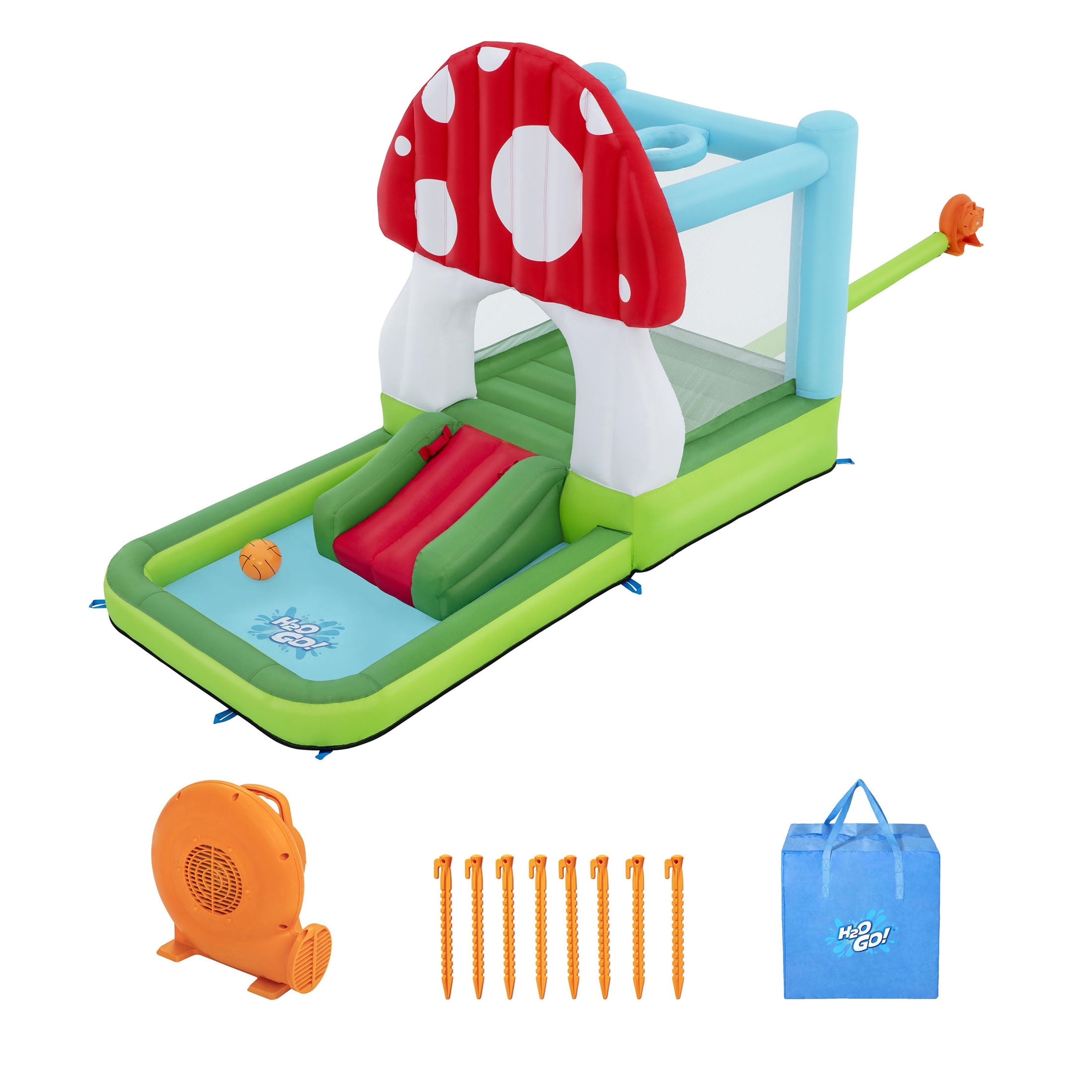 H2OGO! Mushroom Totlot Bounce House with Pool & Basketball Hoop, Indoor/Outdoor, Ages 3+