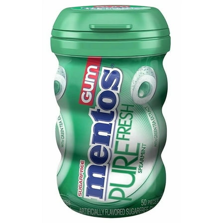Mentos Pure Fresh Sugar-Free Chewing Gum with Xylitol, Spearmint, 50 Piece Bottle