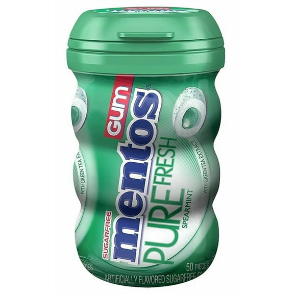Mentos Pure Fresh Sugar-Free Chewing Gum with Xylitol, Spearmint, 50 Piece Bottle