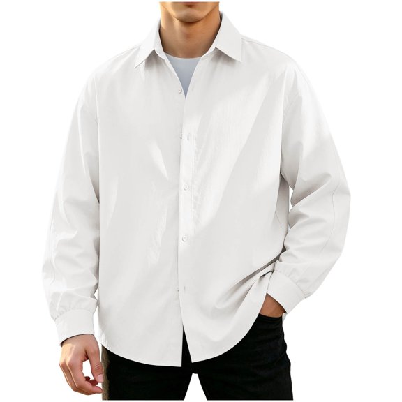 LIaqionyy Mens Button down Shirt Casual Loose Long Sleeve Collared Shirts Solid Color Wedding Prom Business Tops