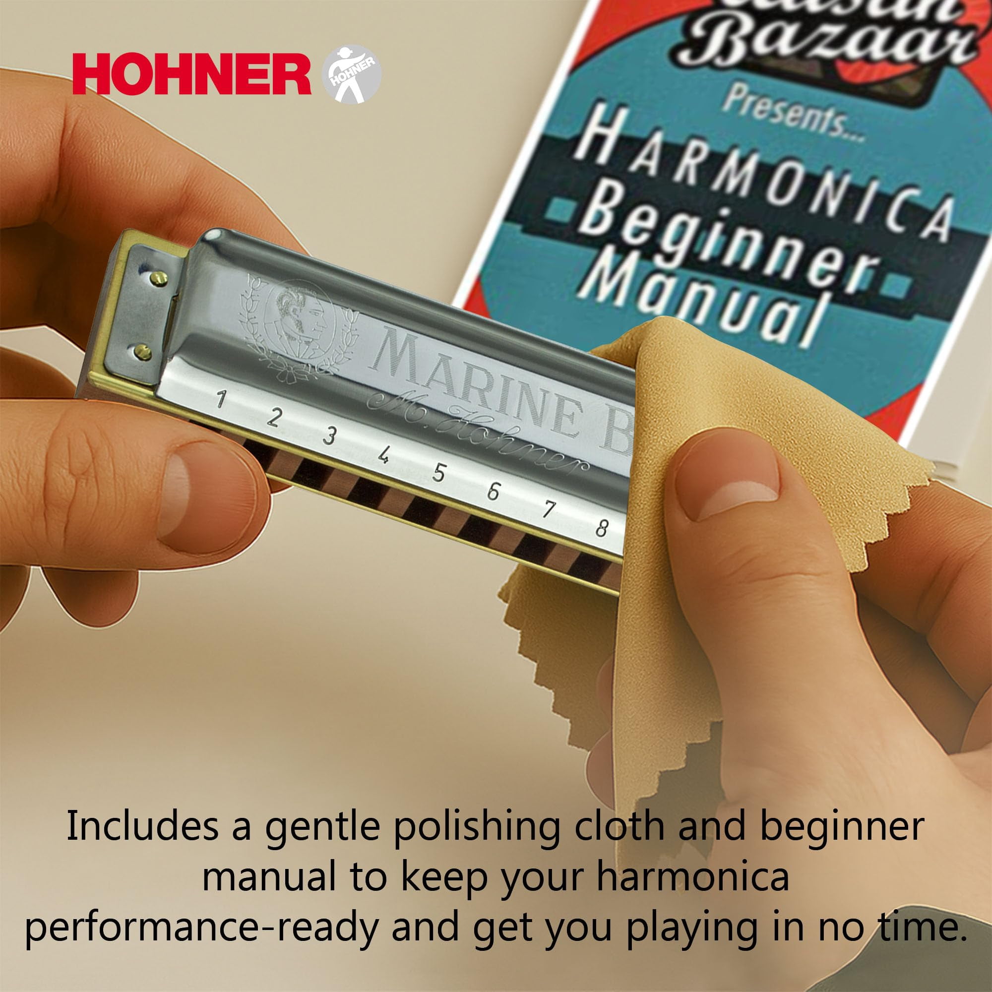 Hohner Marine Band 1896 Harmonica - Key of C w/ Instructional Manual
