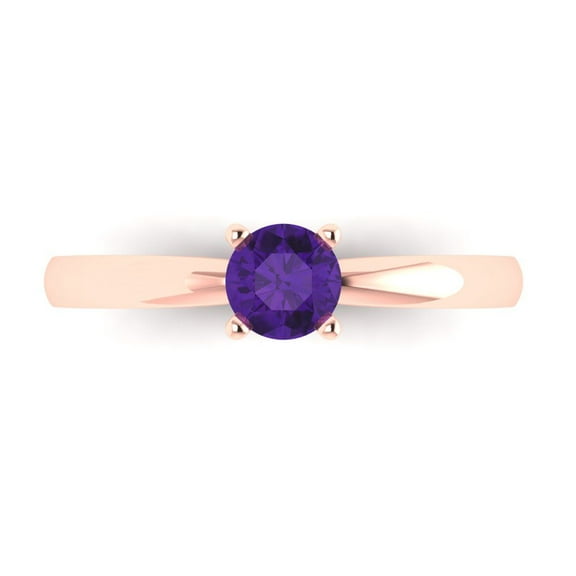 Clara Pucci 14K Rose Gold 0.5ct Amethyst Solitaire Ring for Women