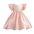 thumbnail image 2 of hengsof Solid Color Cap Sleeve Back Zipper Dress for Girls, Princess Style Party Gown for Toddlers, Formal Celebration Outfit, 2 of 5