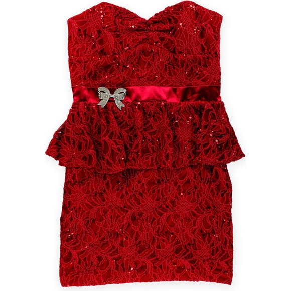 Roberta Womens Sequined Lace Shift Dress, Rojo, 11
