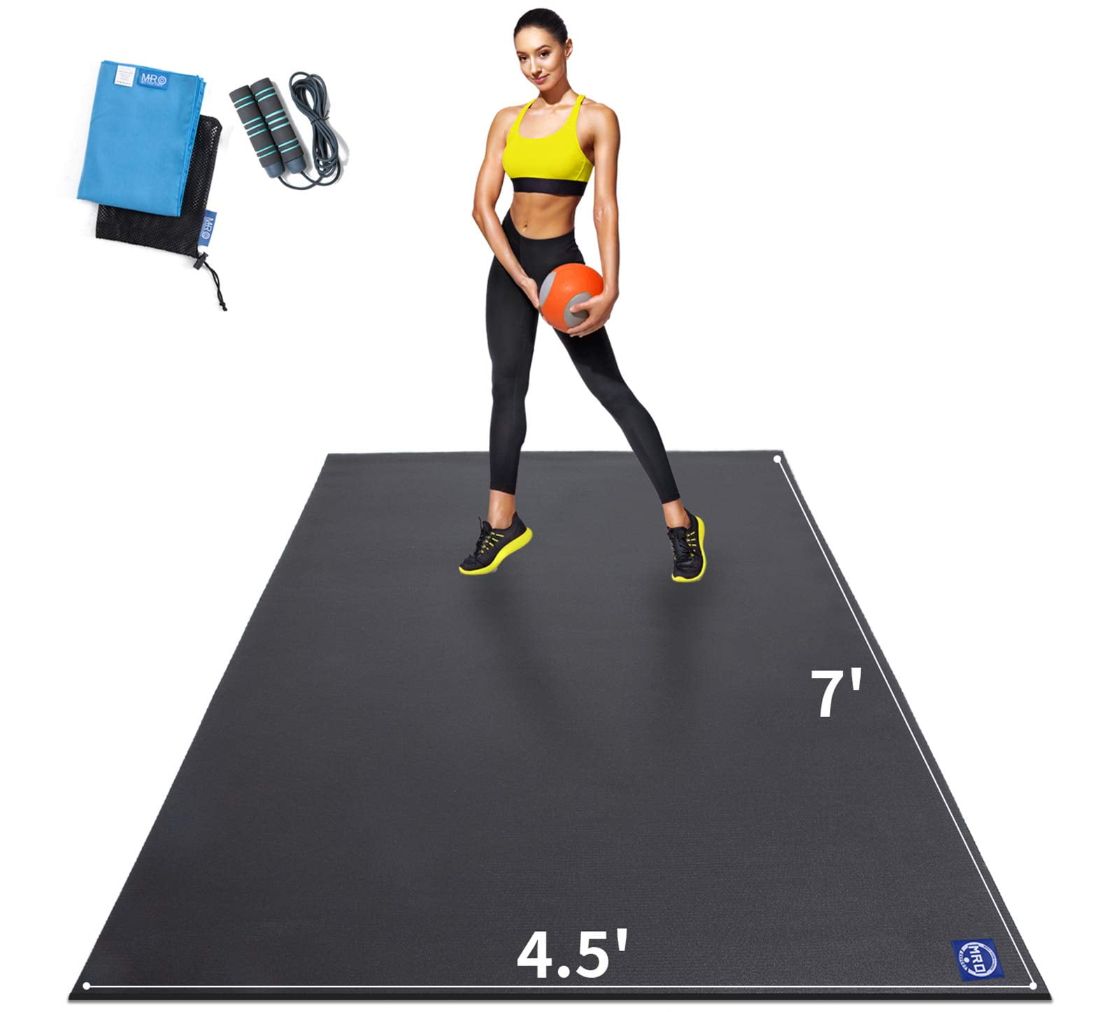 Premium Large Exercise Mat 8' x 4' x 1/4" Thick Fitness Workout Gym Mats Blue 