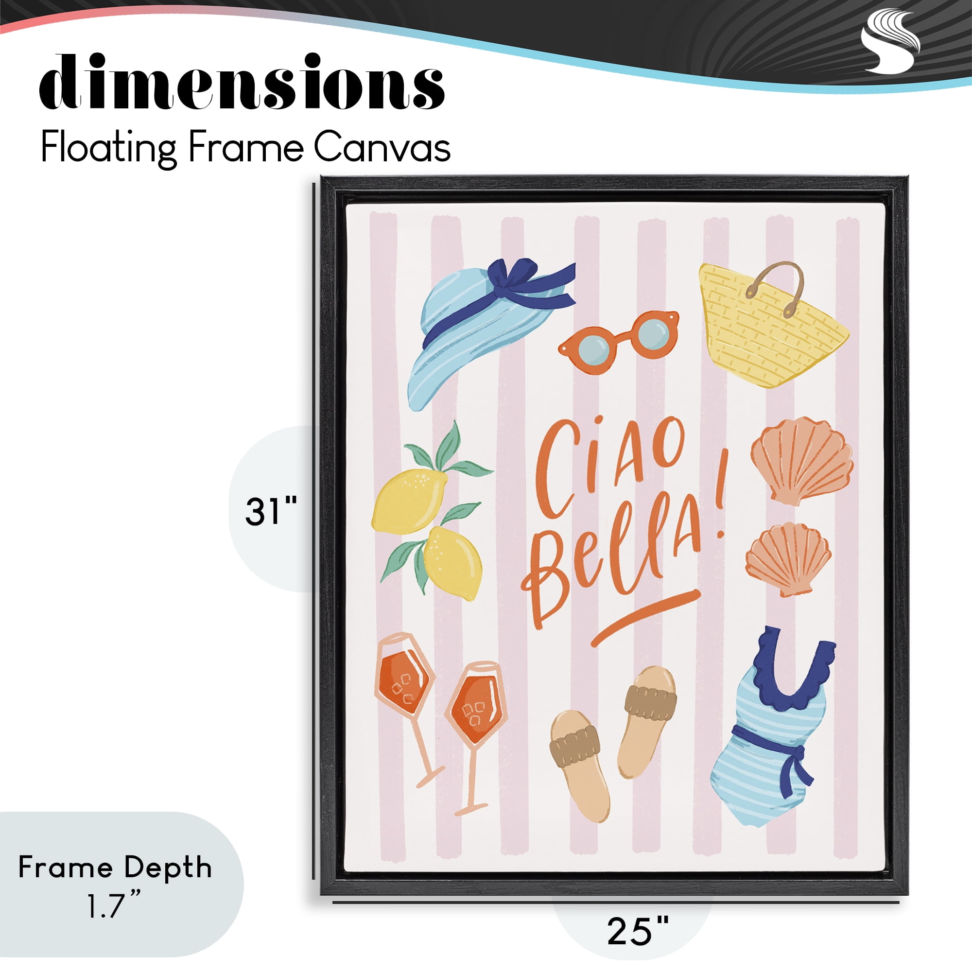 Stupell Industries Summer Ciao Bella Black Framed Floater Canvas Wall Art, design by Sandra Picco