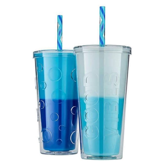 Color Changing Double Wall Straw Tumblers, Set of 2