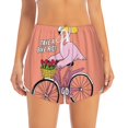 thumbnail image 2 of Yiaed Flamingo Riding a Bicycle Print Women's Running Shorts with Liner 3 Zipper Pockets Elastic Workout Athletic Gym Yoga Shorts-X-Large, 2 of 7