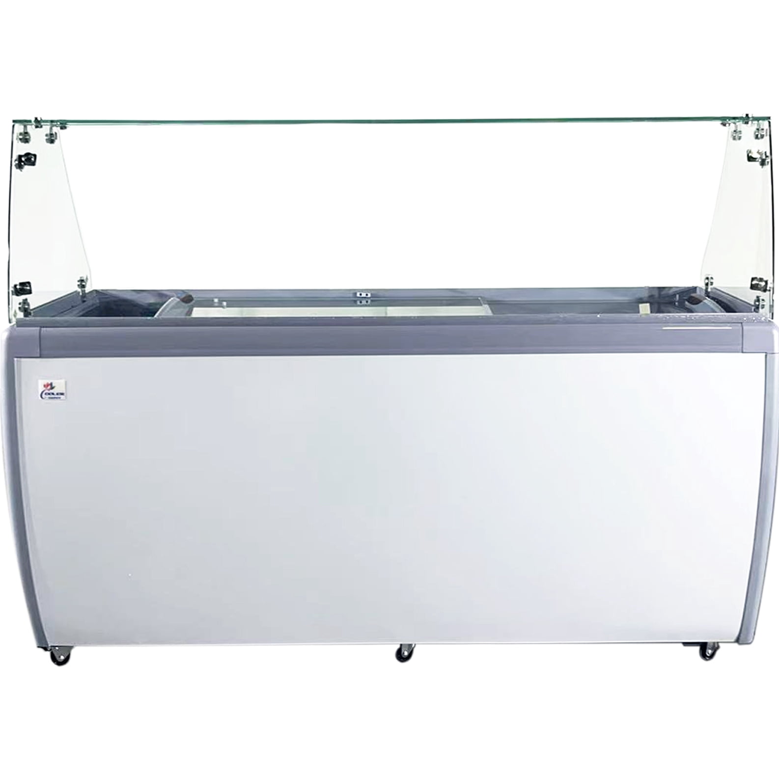 NSF 71” Commercial Ice Cream Display Freezer with Curved Glass Canopy – 12 Tub Gelato Showcase, Commercial Display Chest