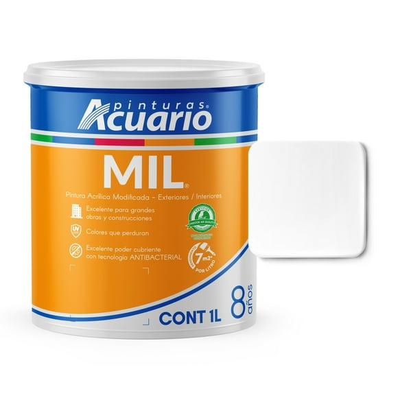 Pintura Acrílica Modificada Exteriores Interiores Pinturas Acuario Mil 6 Años 1 Litros Blanco Mate