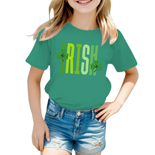 Hauts et T-Shirts pour Filles, Imprimé St Pat, Col Rond, Manches Courtes, Design à la Mode, Confortable et Élégant pour un Usage Quotidien