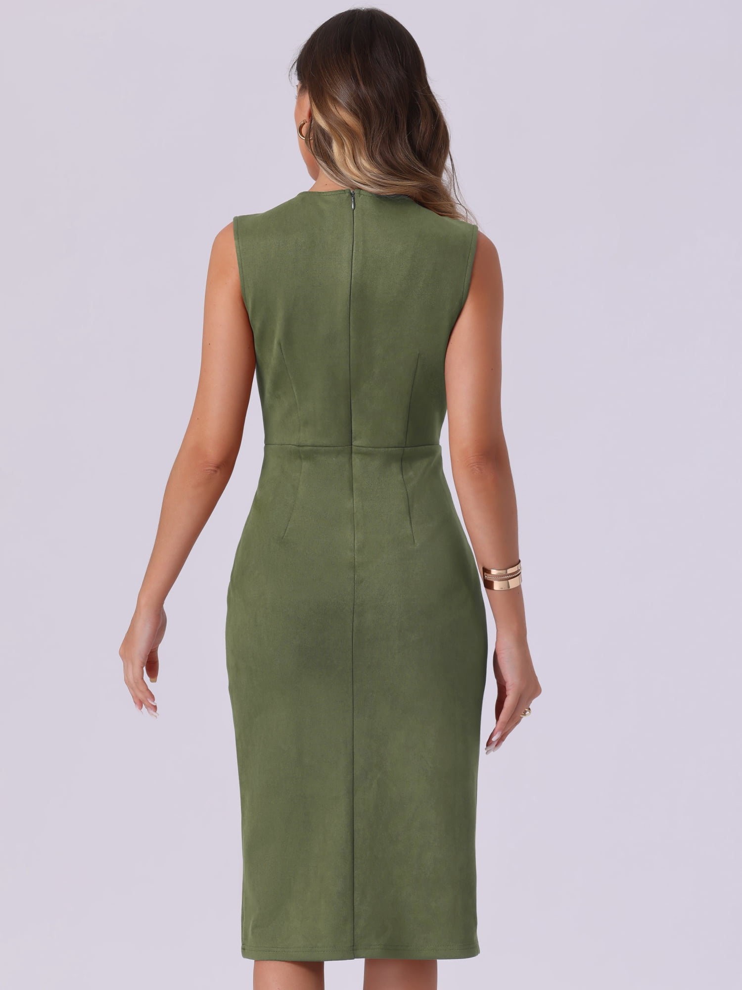DARING DIVA Faux Suede Sleeveless Split Hem Dress Small Army Green
