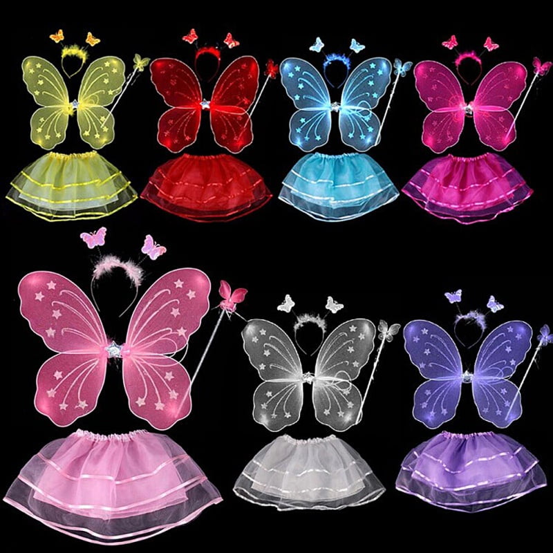 Girls Kids Fairy Costume Butterfly Party Wings Wand Princess Headband BeautyTO 
