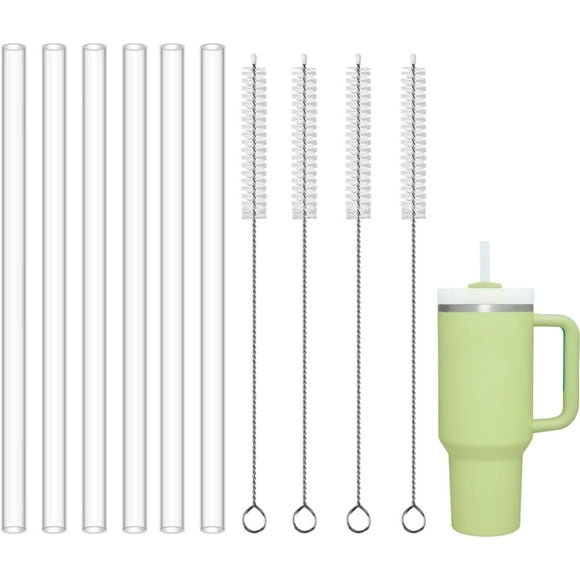 SURJDE Straw Replacement for Stanley, 6Pcs Reusable Clear Drinking Straws for Stanley 40 oz 30oz Tumbler, Plus Straw Cleaning Brush for Stanley Straws